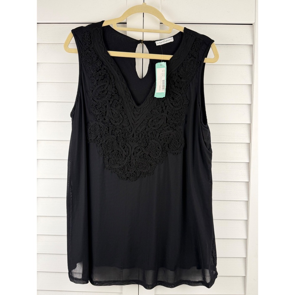 Montagne Telsa Plunging Neckline Knit Top XL Black Embroidered Sleeveless NEW